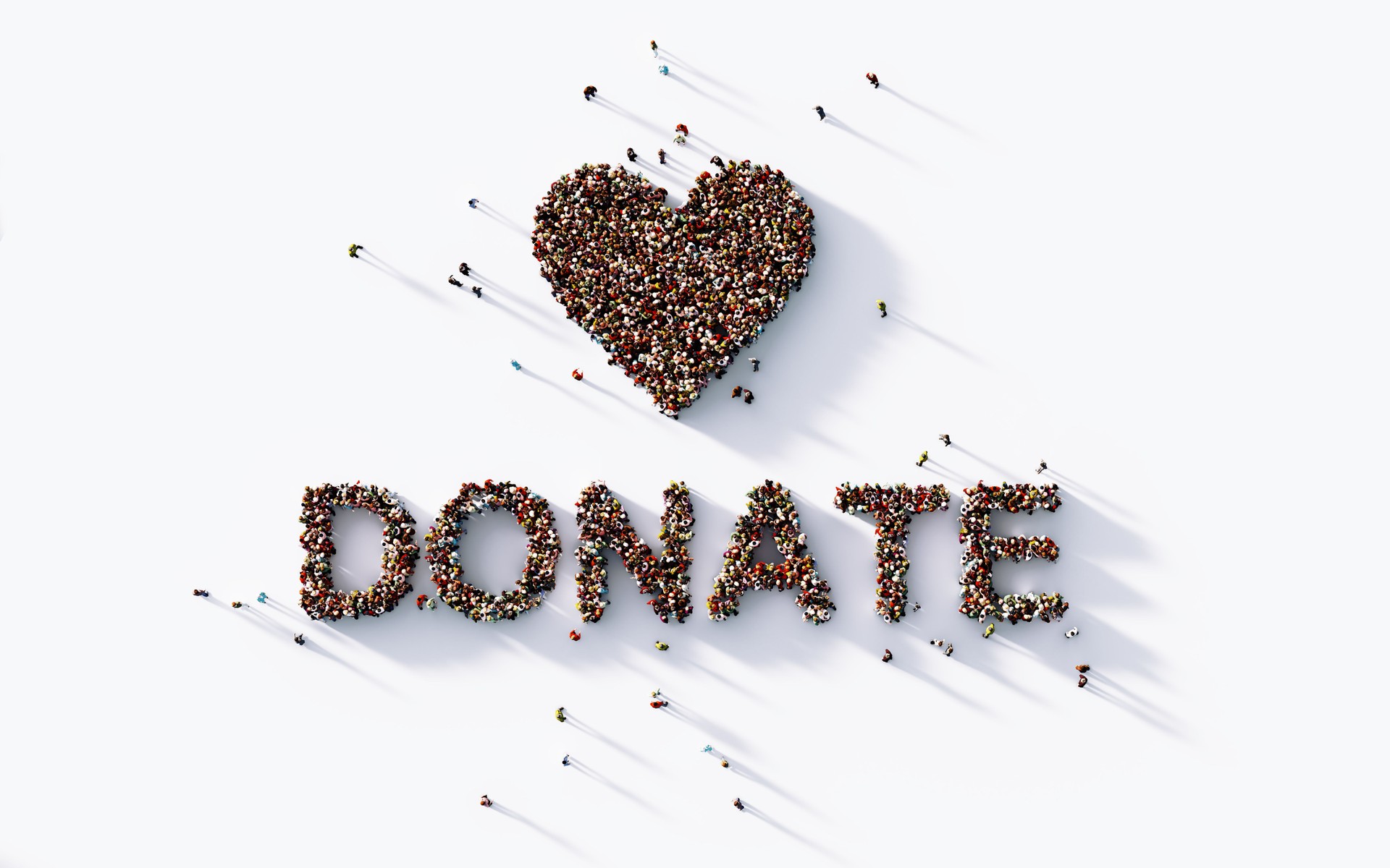 Human Crowd Forming Big Donate Text On White Background